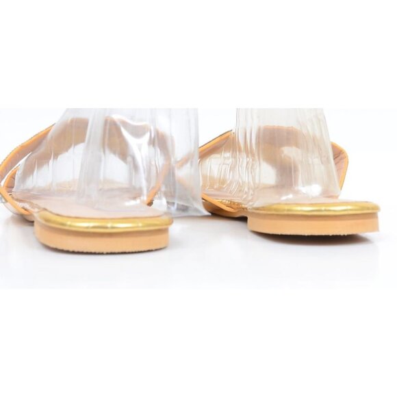 NEW Metallic Gold Rhinestones Sparkly Pointed Toe Flat Sandals Formal Flat US 10 - Picture 6 of 10